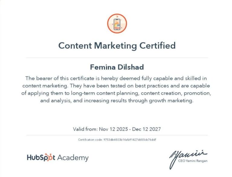 hubspot certification of digital marketing consultant in Calicut